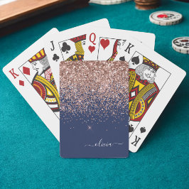 Navyblå Roséguld Rosa Glittermonogram Casinokort