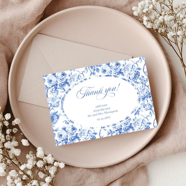 Navyblå Rosor Klassisk Bröllop Tacksamhetskort Tack Kort (Navy Blue Roses Classic Wedding Thank You Card)