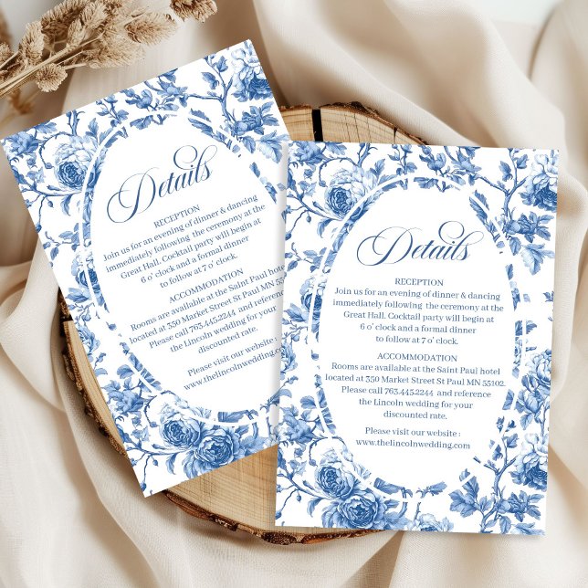 Navyblå Rosor Toile Klassiska Detaljer Kort Suite (Navy Blue Roses Toile Classic Details Card Suite)