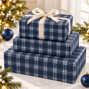 Navyblå rutig Tartan karamelljul  Presentpapper