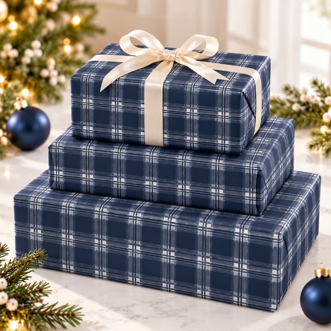 Navyblå rutig Tartan karamelljul  Presentpapper (Skapare uppladdad)