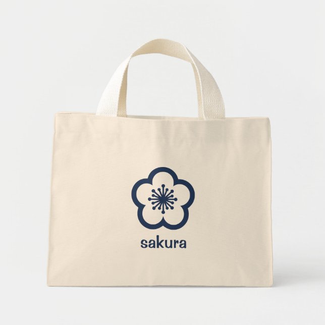 Navyblå Sakura-blomma  Mini Tygkasse (Framsidan)