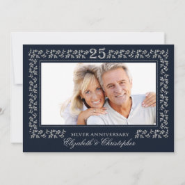 Navyblå Silver 25-års bröllopsjubileum Foto Inbjudningar