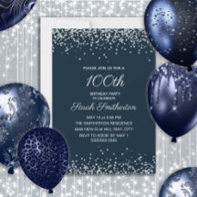 Navyblå Silver Diamant Glitter 100-årsdag