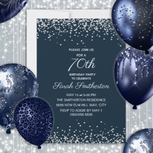 Navyblå Silver Diamant Glitter 70-årsdag Inbjudningar