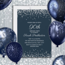 Navyblå Silver Diamant Glitter 90-årsdag