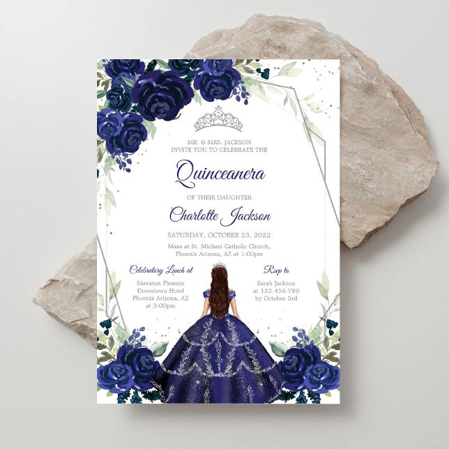 Navyblå silver Quinceanera-inbjudan Inbjudningar (Skapare uppladdad)