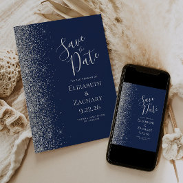 Navyblå Silverglitter Save the Date Meddelande