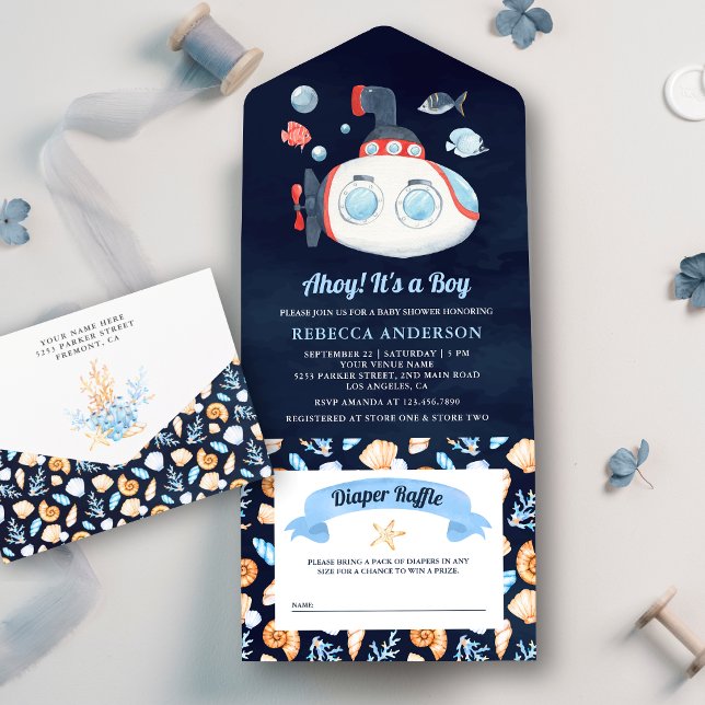 Navyblå söt ubåt nautisk baby shower (Skapare uppladdad)