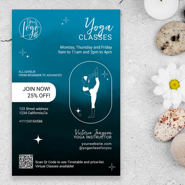 Navyblå stjärna Yogainstruktörs studio klasser Flygblad (Navy blue star Yoga instructor studio classes Flyer)