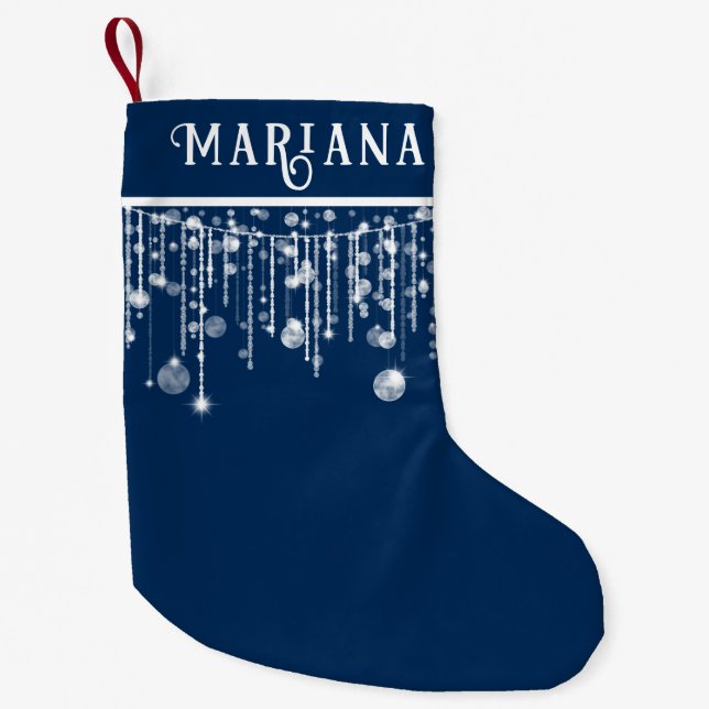 Navyblå Strängljus Liten Julstrumpa (Framsidan)