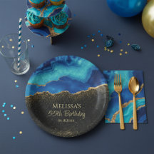 Navyblå Teal Guld Glitter Abstrakt Akvarell