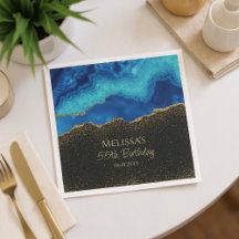Navyblå Teal Guld Glitter Abstrakt Akvarell