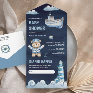 Navyblå Teddysjöfart Fartyget Bebis Babyshower