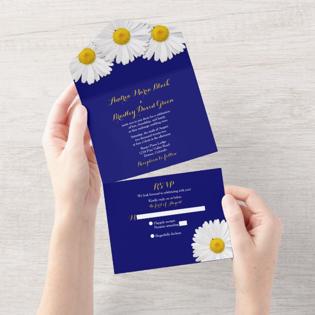 Navyblå tusenskönas bröllops-RSVP allt-i-ett-inbju (Avrivbar del)