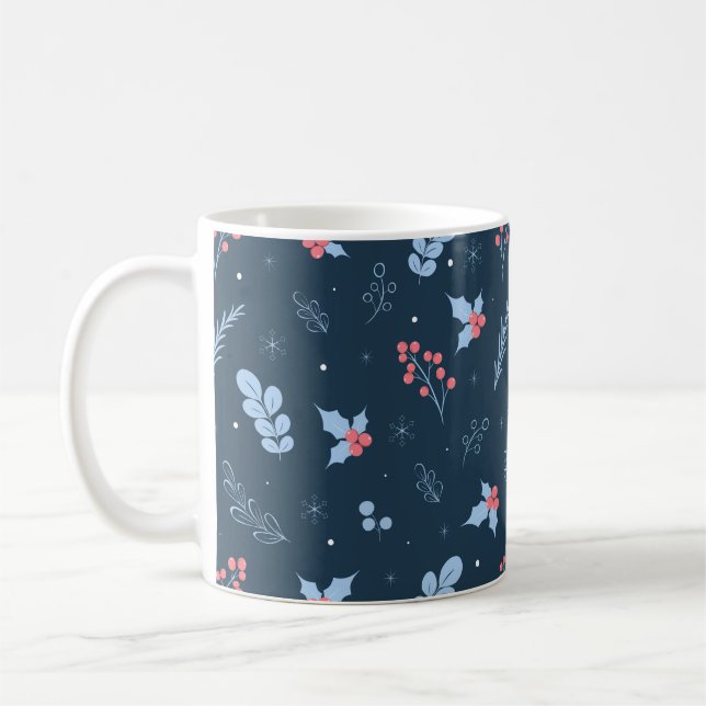 Navyblå Vinterbär & Snöflingor Kaffemugg (Vänster)