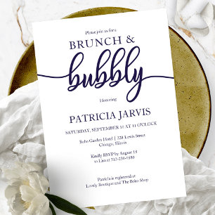 Navyblå vit bröllopsbrunch och bubblig brudvisning inbjudningar