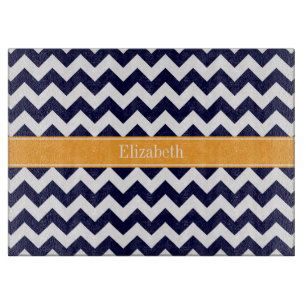 Navyblå vit Chevron Cantaloupe Namnmonogram