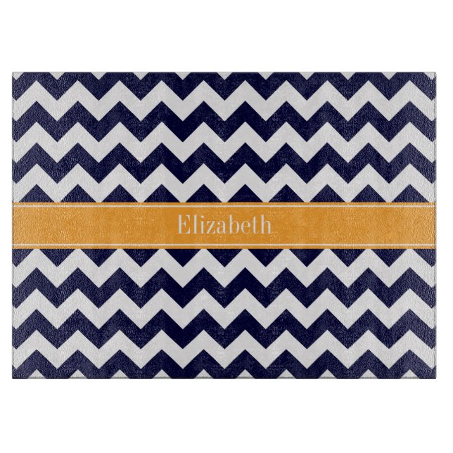 Navyblå vit Chevron Cantaloupe Namnmonogram (Framsidan)