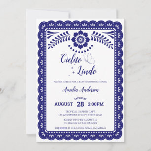 Navyblå & Vit Cielito Lindo Talave Baby Shower Inbjudningar