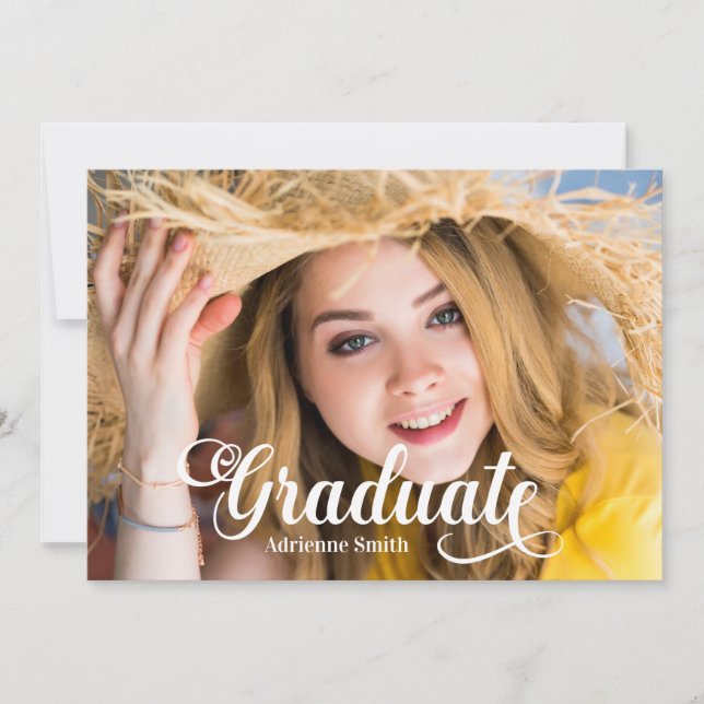 Navyblå vit examensfest för högskola Foto Inbjudningar (Framsida)