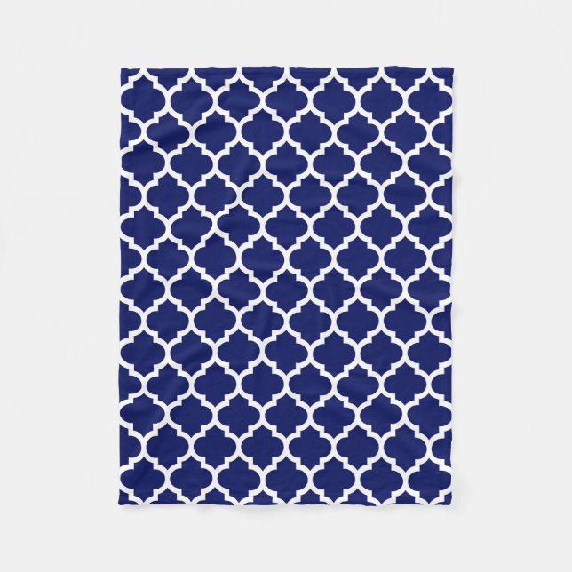 Navyblå vit marockansk quatrefoil-mönster #5 fleecefilt (Framsidan)