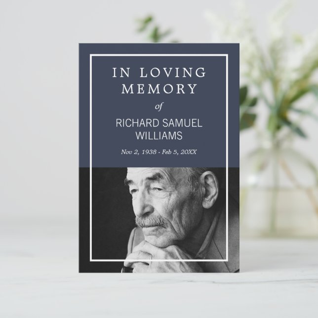 Navyblå Vit Minimal Fotobönkort Tilläggskort (Stående Fram)