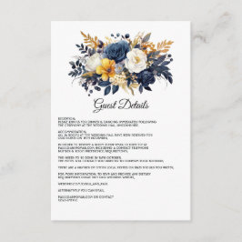Navyblå, vit och guld blomsterbröllopsgästinformat tilläggskort