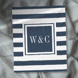 Navyblå vit rand modern monogram fleecefilt