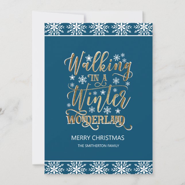 Navyblå vita snöflingor Guld God Jul Inbjudningar (Framsida)