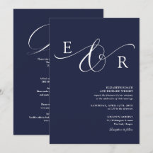Navyblått Chic Script Monogram Allt-i-ett Bröllop