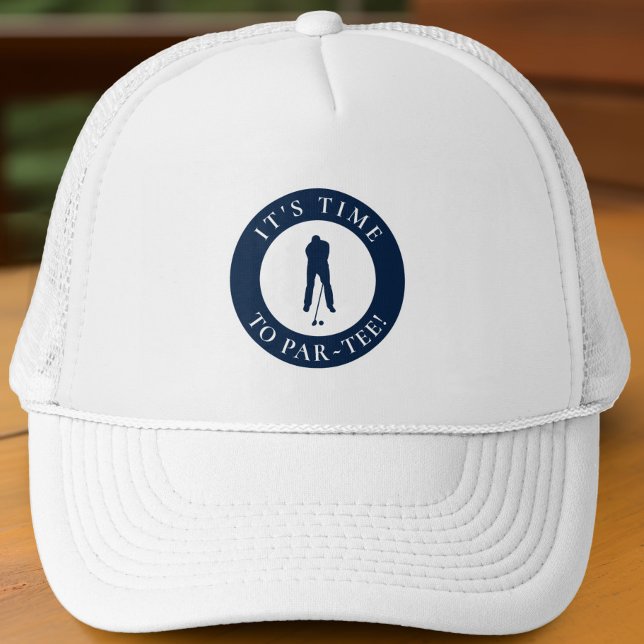 Navyblått Dags att gå till tee Humoristisk golf Keps (Navy Blue Its Time to Par Tee Humorous Golf Trucker Hat For Him)