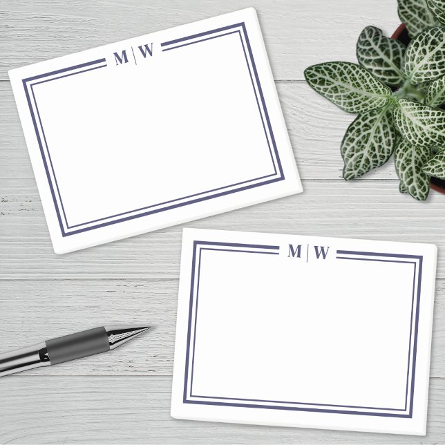 Navyblått monogram post-it block (Navy Blue Monogram Post-it Notes)