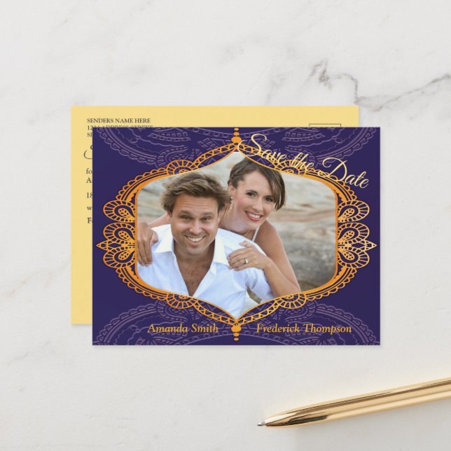 Navyblått och eller Violett med Guld Mandalas Meddelande Vykort (Fram/Back In Situ)