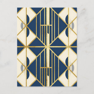 Navyblått och guld Art Deco geometriskt mönster Vykort