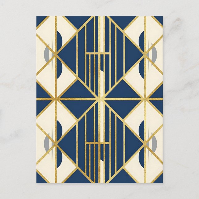 Navyblått och guld Art Deco geometriskt mönster Vykort (Framsida)