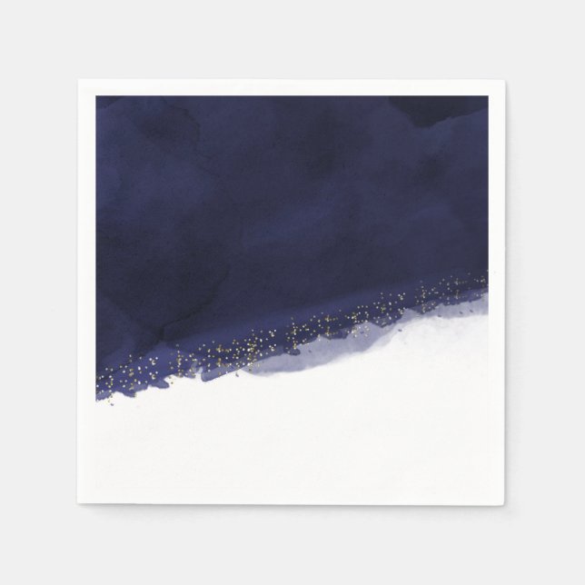 Navyblått vattenfärg och guld modern chic elegant pappersservett (Framsidan)