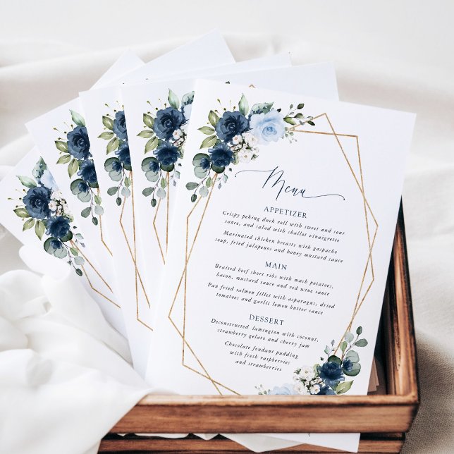 Navyblommor, Blå Blommor, Boho, Bröllopsmeny (Skapare uppladdad)