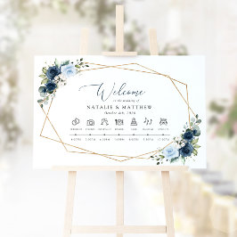 Navyblommor, Blå blommor, Boho, Bröllopsschema Poster