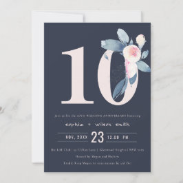 NAVYBLUSH BLÅ BLOMSTER 10-ÅRSJUBILEUM INBJUDNINGAR
