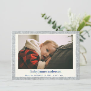 Navygrå linne textur minimalist baby foto pojke meddelande