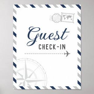 Navygrå Resa Flygplan Gäst Checka in Välkommen Poster