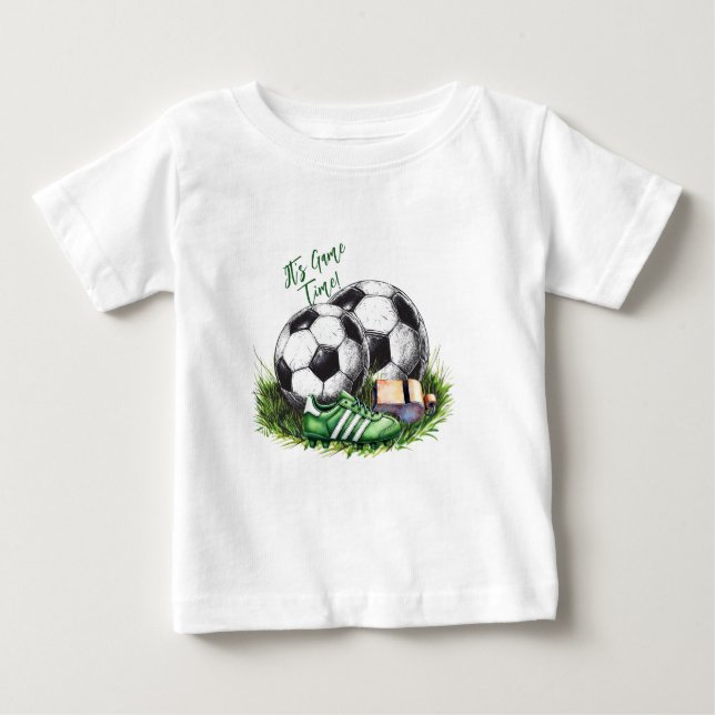 Navygrön fotbollsbarn Vattenfärg foto T Shirt (Framsida)