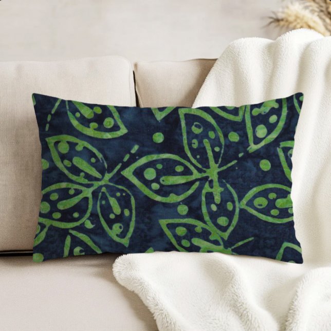 Navygrön lövverk Boho Batik Look Prydnadskudde (Skapare uppladdad)