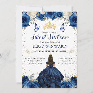 Navyklänning Brunett Prinsessa Sweet 16 Inbjudan