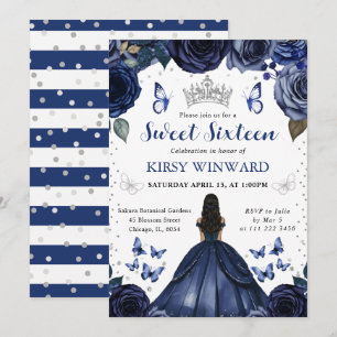 Navyklänning Mörk Hy Prinsessa Sweet 16 Inbjudningar