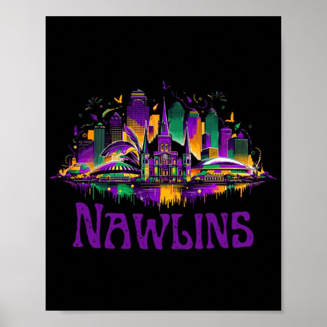 Nawlins New Orleans Cityscape Mardi-gras Souvenir  Poster (Framsidan)