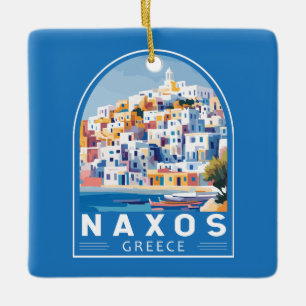 Naxos Greece Illustration Travel Art Vintage Julgransprydnad Keramik