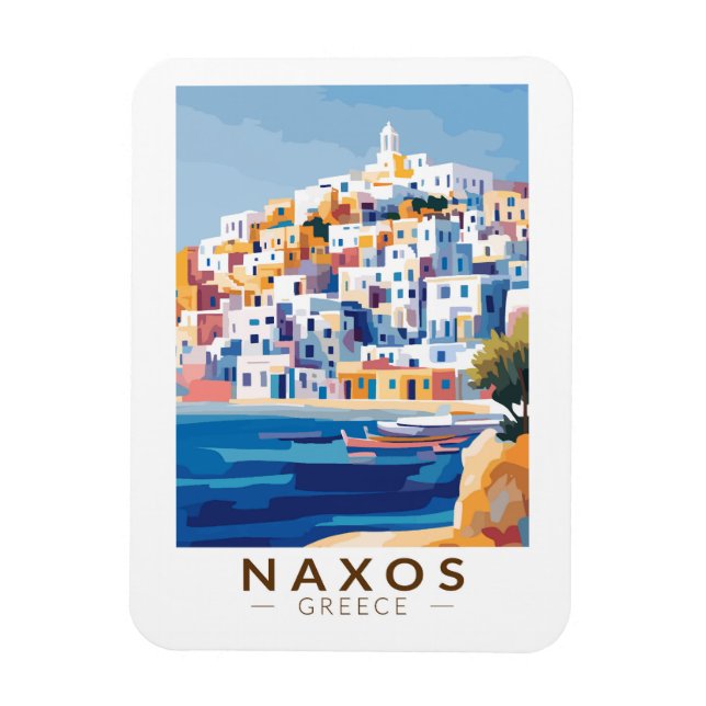 Naxos Greece Illustration Travel Art Vintage Magnet (Vertikal)