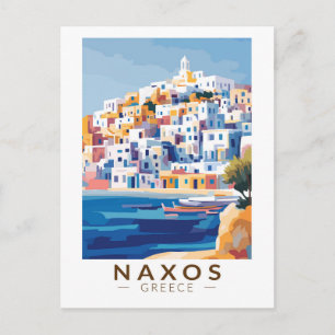 Naxos Greece Illustration Travel Art Vintage Vykort
